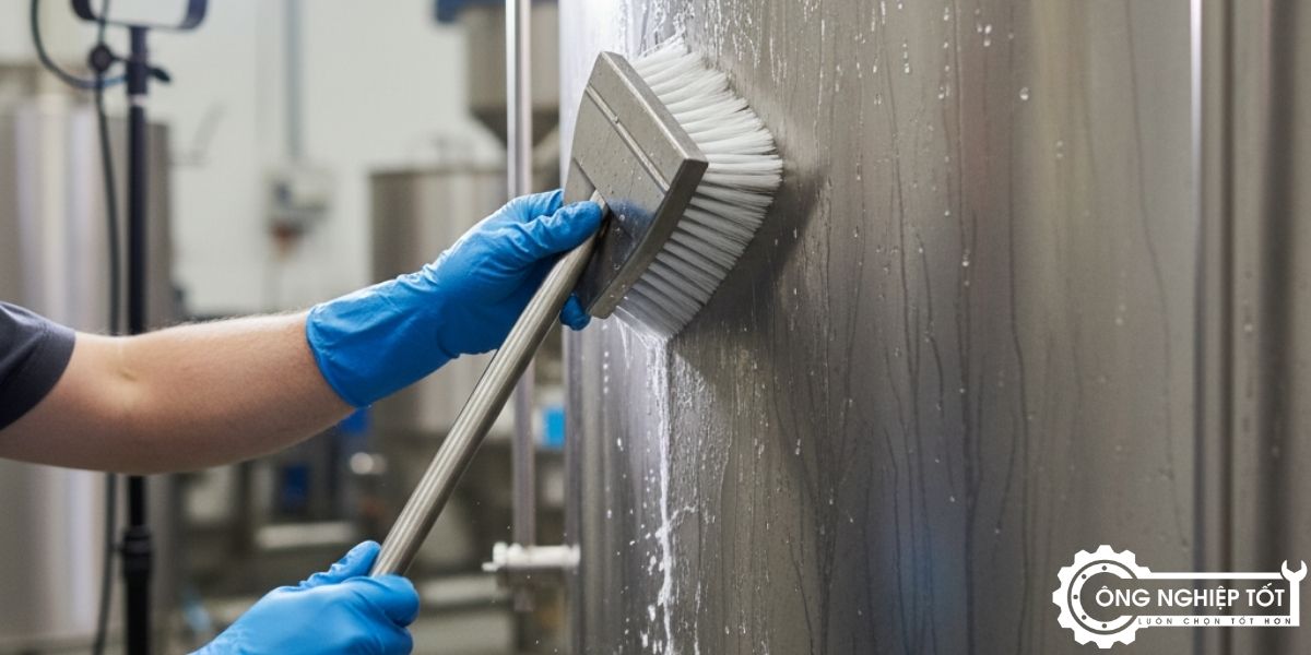 Vệ sinh bồn nước đúng cách bằng bàn chải mềm